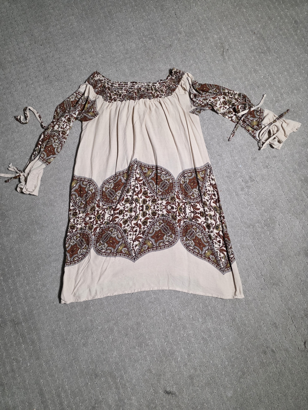 Timing Cream Boho Off-Shoulder Tunic with Paisley Print